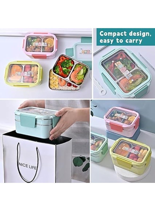 Adando 2-Layer Insulated Bento Lunch Box for Adults and kids with Tableware & Bag, Large Capacity, Convenient and Multifunctional, Leakproof, Microwave and Dishwasher (Blue) - Image 3